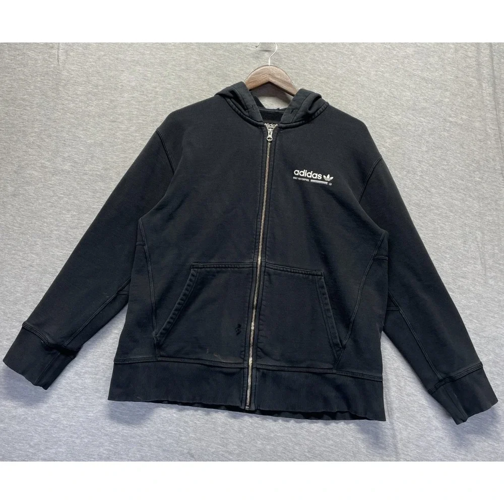 Adidas Original Hoodie Mens Medium Black Cotton Gym Training Athleisure Full Zip
